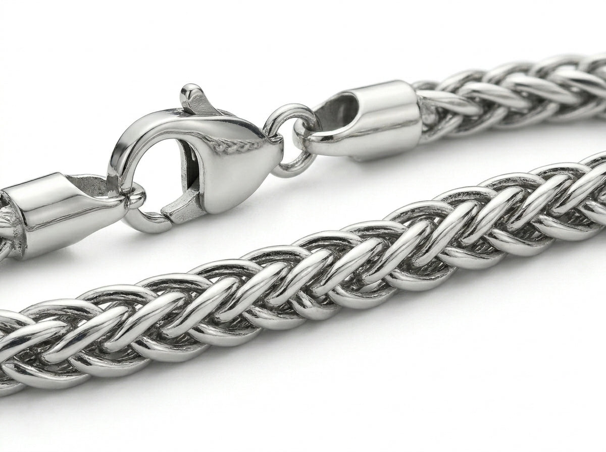 Silver Stainless Steel 3MM Foxtail Bracelet for Men (With Box)